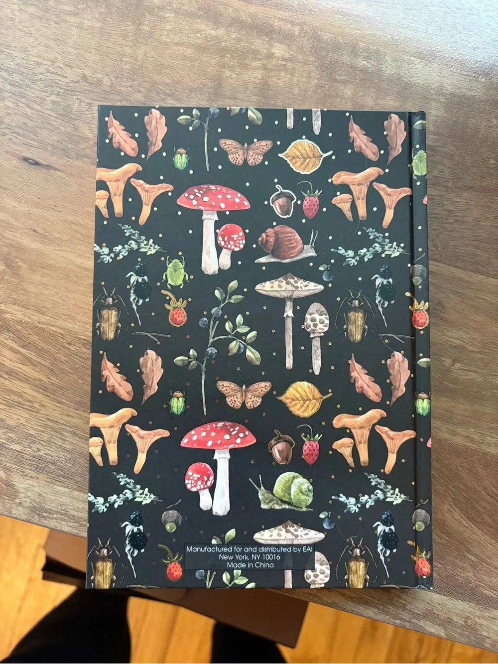 Botanical Mushroom Pattern Hardcover Journal - Black Background